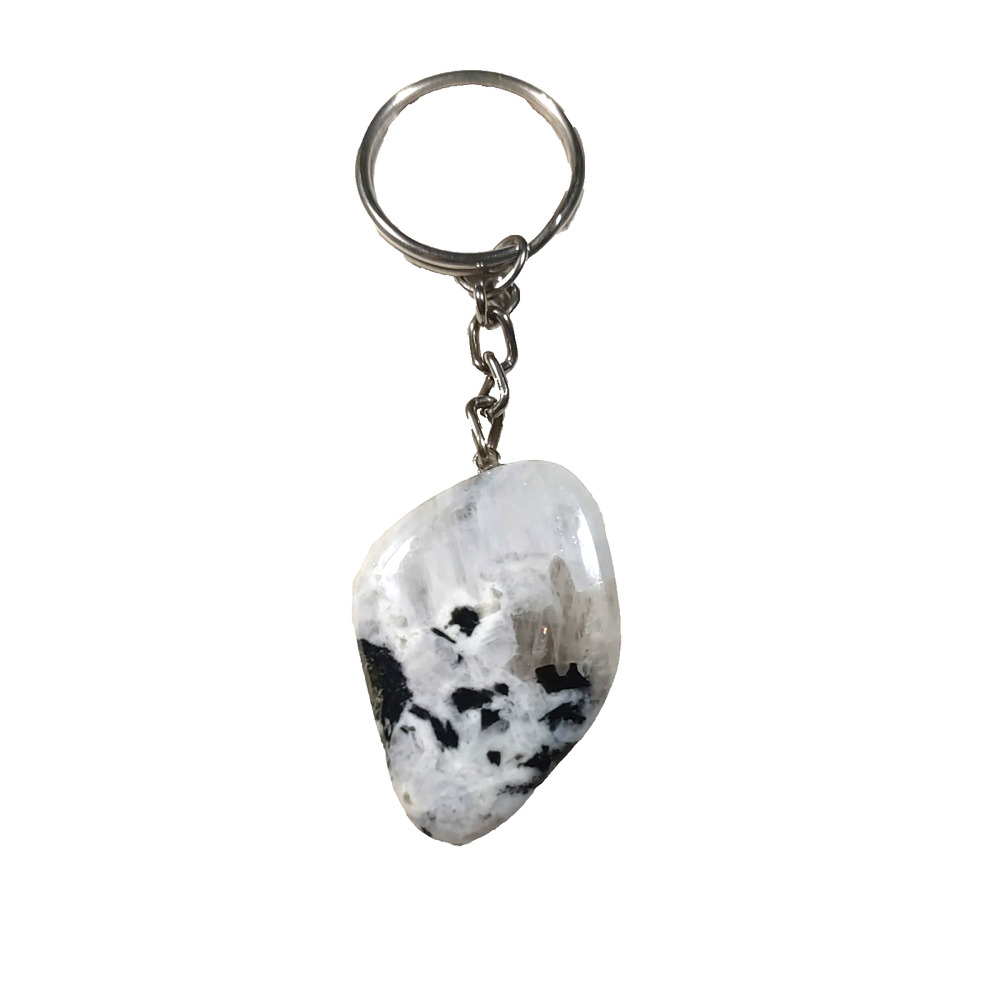 Keychain White Black Rainbow Moon Stone